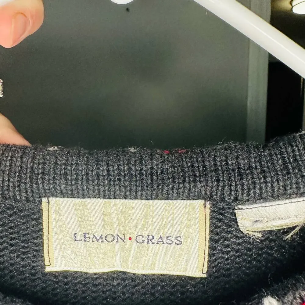 Vintage Lemon Grass Crew Neck Beaded Christmas Santa Tree Ugly Sweater size M - Picture 5 of 7